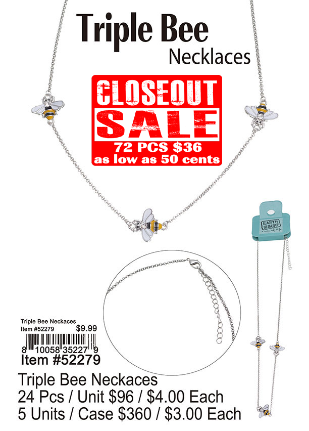 Triple Bee Necklaces - Closeout 72 Pcs.